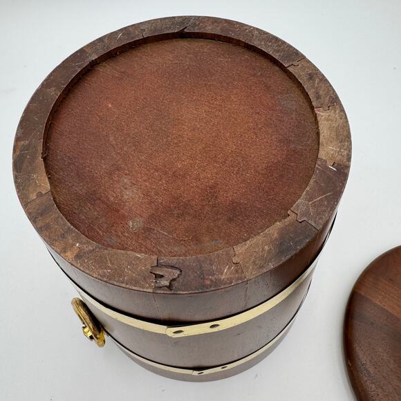 Vintage Wooden Ice Bucket with Gold Handle  Mid Century - Picture 9 of 13